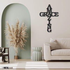 Amazing Grace Cross Metal Sign, Gift For Christians, Metal Wall Sign, Script Sign, Bible House Decor, Christian Home Decor, Religious Decor