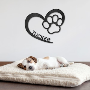 Personalized Pet Name Heart Metal Sign, Paw Custom Dog Décor, Dog Name Sign, Gift for Dog Mom Dog Dad, Pet Loss Gift, Dog Memorial Gift