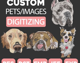 Custom Pet Embroidery Digitizing: Dog & Cat Portrait Patch