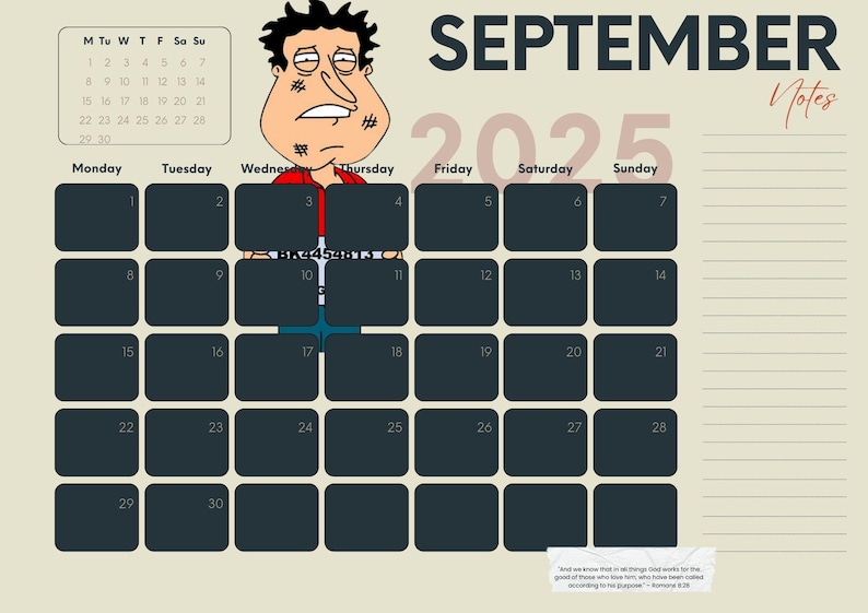 Family Guy Printable 2025 Calendar Fun Digital Download Wall Art Etsy