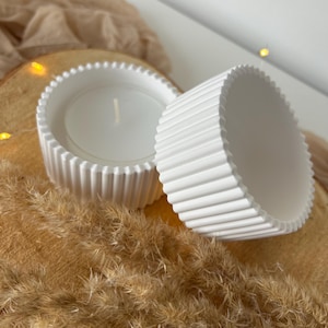 Tealight holder white, tealight holder grooved, tealight holder maxi tealight, Skandi tealights, tealight holder with grooves
