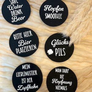Grappige bieronderzetters van vilt – spreuken onderzetters per stuk of in een set van 6 – cadeau voor mannen, verjaardag, Vaderdag, feest