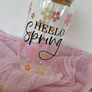 Glass with lid and straw | Drinking glass | Glass cup | Gift | Flower | Hello spring