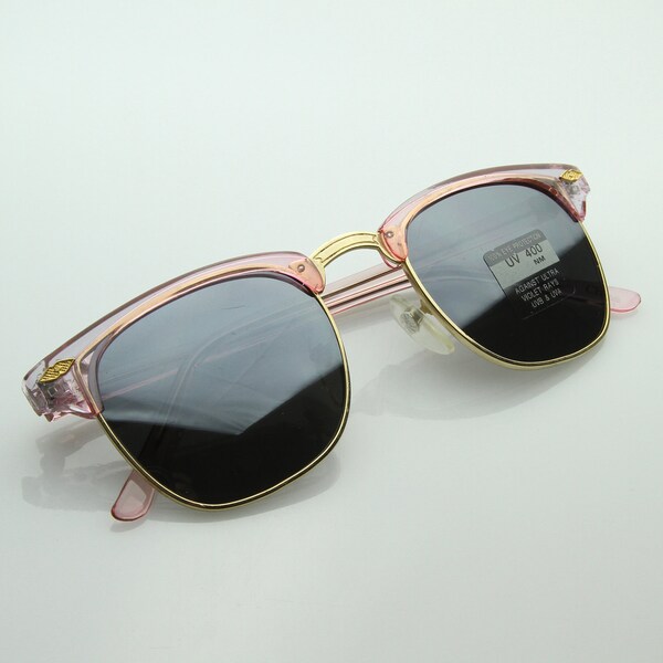 Franklin Deadstock Vintage Clubmaster Half frame Sunglasses Pink Gold Mirror