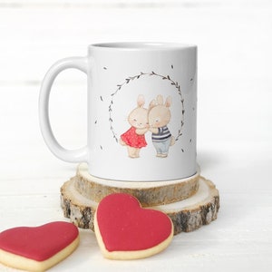 Keramiktasse, PAAR KANINCHEN, Geschenktasse, Tiertasse, illustrierte Tasse, hübsche Kaffeetasse, Aquarelltasse, Hasentasse