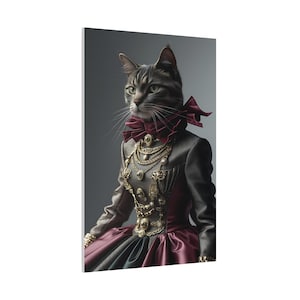 Funny Cat Art Print, Quirky Wall Decor, Stretched Canvas Feline Home Decor, Pet Lover Gift, Unique Modern Cat Picture
