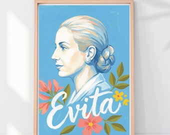 Evita Peron Print, Argentina Wall Art, Eva Peron Portrait, Buenos Aires Poster, Feminist Icon Gift, Latin American History Decor