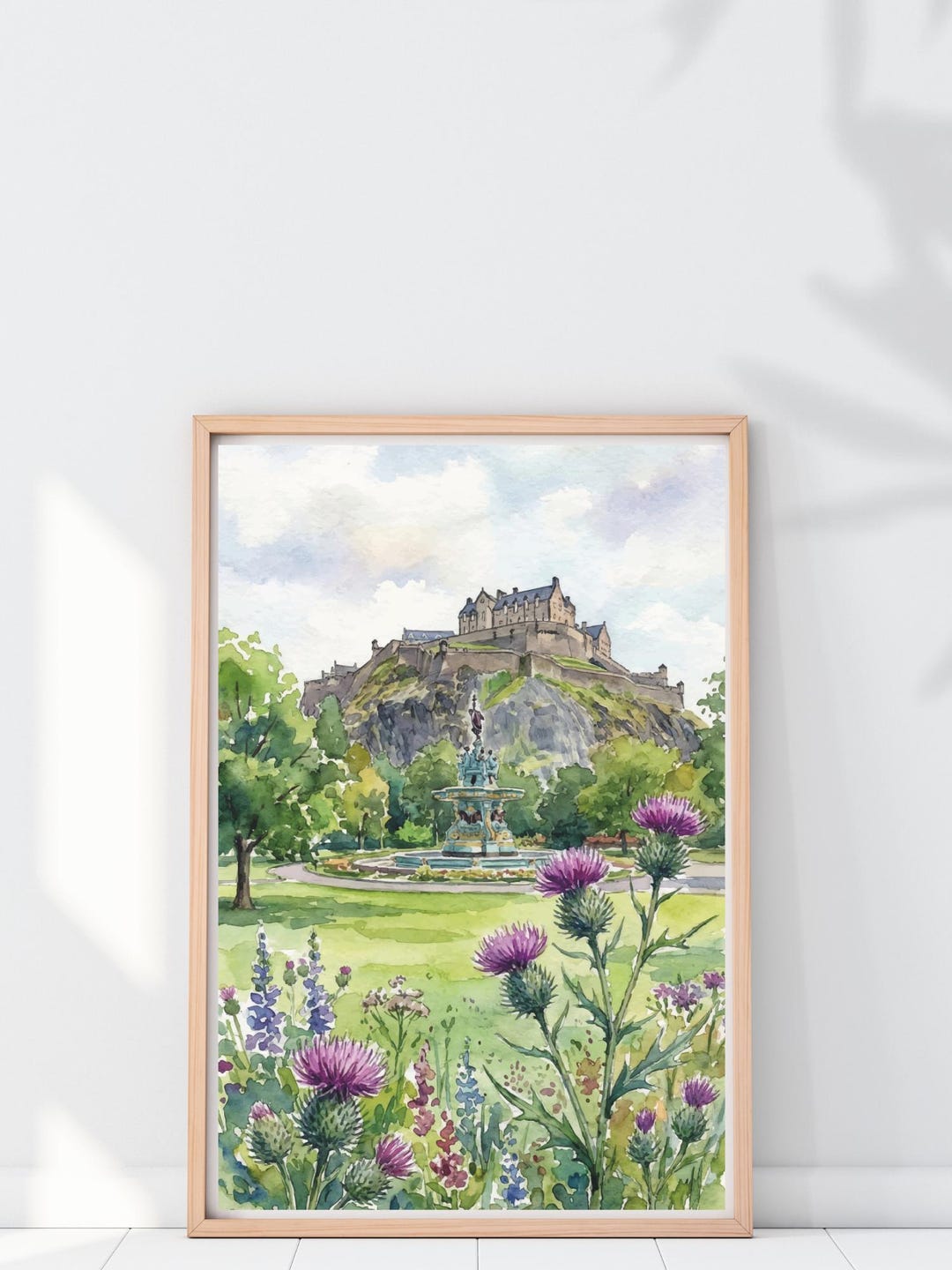Edinburgh Castle Watercolor Print, Scottish Thistle Art | Scotland ...