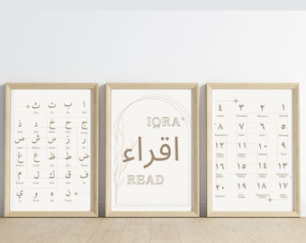 Iqra' Series: Arabic Alphabet & Numbers Prints - Islamic Kids Decor (Digital Download)