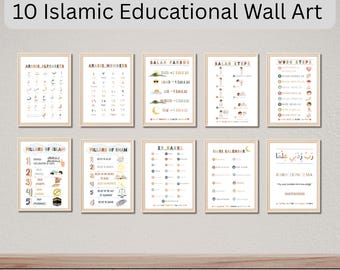 Islamic Educational Posters for Kids Printable Bundle, Muslim Wall Art Set, Arabic Alphabet, Salah Steps, Wudu, Homeschool Decor