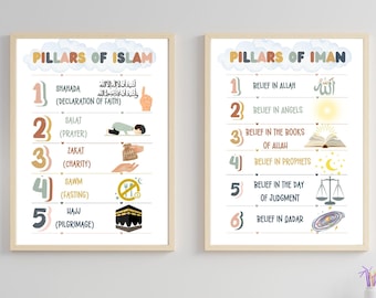 Pillars of Islam & Iman Print Set: Muslim Kids Educational Posters (Digital Download)