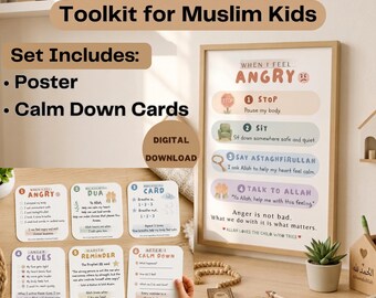 Islamic Emotional Regulation Toolkit for Kids| Printable Calm Down Cards & Poster| Muslim Feelings Activity| Islamic Parenting Resource