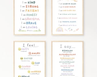 Islamic Feelings Chart for Kids | Emotional Intelligence Affirmation Print Set (Digital Download)