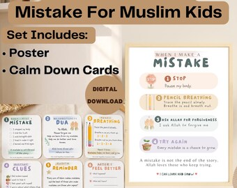 When I Made a Mistake Islamic Emotional Regulation Toolkit| Muslim Kids Printable Poster & Cards| Tawbah, Growth Mindset, Social Emotional