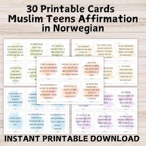 30 islamische Affirmationskarten für muslimische Jugendliche in norwegischer Sprache | Auf dem Glauben basierende positive Affirmationen für Wachstum, Akhlaq & Wissen