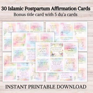 Postpartum Islamic Affirmation Cards for Muslim Moms | Printable Du’a & Healing Cards | Muslim Motherhood Support | 30 Digital Download Card