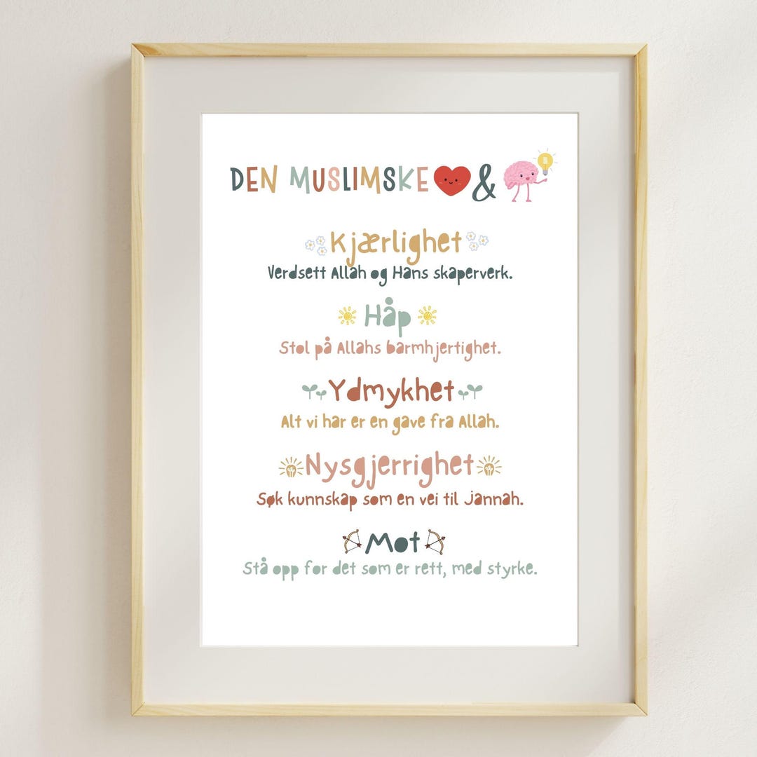 Norwegian Values Norwegian Muslim Kids Values Print | Scandinavian Nursery Decor ...