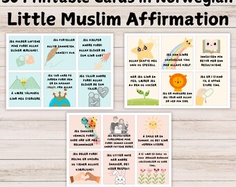 Islamic Affirmation Cards for Muslim Kids: Positive Quotes in Norwegian (Digital Download)