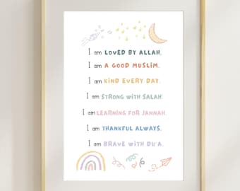 Islamic Affirmations Print: Muslim Kids Room Decor (Digital Download)