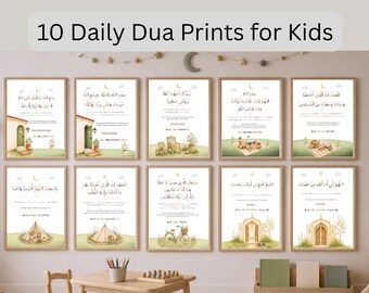 10 Islamic Kids Dua Prints Set, Muslim Nursery Wall Art, Daily Dua Poster for Children, Arabic Dua Printable Bundle, Islamic Kids Room Decor