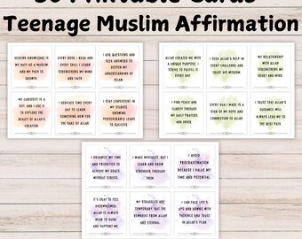 30 Islamic Affirmation Cards for Muslim Teens | Faith-Based Positive Affirmations for Growth, Akhlaq & Knowledge