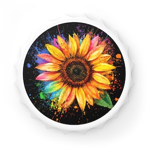 Sunflower Artwork Bottle Opener, Vibrant Kitchen Decor, Unique Gift Idea, Summer Barware, Flower Lover&#39;s Accessory, Functional Art, Birthday