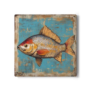 Vintage Style Fish Art Ceramic Coaster | Nautical Home Decor, Gift for Fisherman, Beach House, Coastal Kitchen, Eco-Friendly Coaster