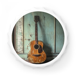 Vintage Style Guitar Art Bottle Opener - Rustic Barware, Music Lover Gift, Home Decor, Party Accessory, Unique Host Gift, Acoustic