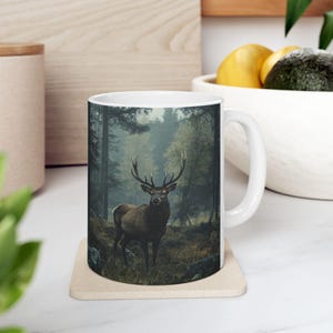 Majestic Elk Ceramic Mug, Nature Lover Gift, Coffee Cup for Hiking Enthusiasts, Eco-Friendly Drinkware, Perfect for Father&#39;s Day, Birthday