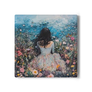 Enchanting Floral Dream Ceramic Coaster | Nature-Inspired Home Decor, Art Gift, Eco-Friendly Coaster, Coffee Table Coaster