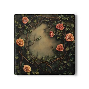 Vintage Floral Ceramic Coaster Set | Rustic Home Decor | Gift for Garden Lovers, Wedding, Housewarming, Boho Style