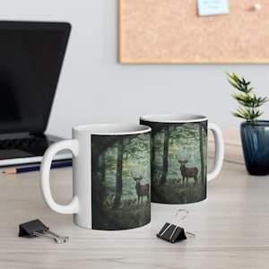 Forest Wildlife Ceramic Mug, Cozy Nature Coffee Cup, Perfect Gift for Hunters, Deer Crosshairs Rustic Home Decor, Hiking Enthusiasts