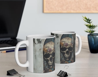 Gritty Schädel-Skateboard-Design-Keramik-Tasse | Perfekt für Kaffeeliebhaber, Punk Vibe Einzigartiges Geschenk, Home Office, Vintage Style