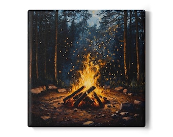 Gemütliches Lagerfeuer-Keramik-Untersetzer, perfekt für Geschenke, Naturliebhaber Wohnkultur, Grillpartys, Cabin Style, Geburtstag, Ehemann, Frau, Vater, Mutter