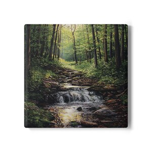 Serene Forest Stream Ceramic Coaster, Nature Lover Gift, Rustic Home Decor, Eco-Friendly Drink Coaster, Housewarming Gift