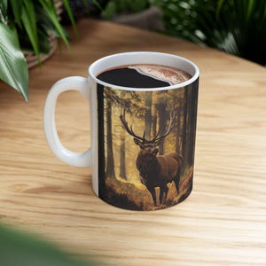 Majestic Elk Ceramic Mug | Forest Landscape Coffee Cup, Wildlife Lover Gift, Cozy Home Decor, Coffee/Tea Mug, Camping, Stag, Father&#39;s Day