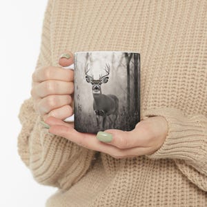 Deer Ceramic Mug, Rustic Coffee Cup, Wildlife Lover&#39;s Gift, Outdoorsy Home Decor, Perfect for Camping, Unique Animal Design, Father&#39;s Day
