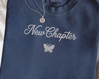 T-shirt met New Chapter-script, T-shirt afgestudeerde student, T-shirt met pensioen | Parelletterontwerp