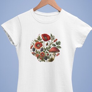 Mushroom and Wildflower T-Shirt Mushroom Themed Nature- Inspired Gifts Mushroom Picker T Shirt Fungi T -Shirts Mushroom Motifs