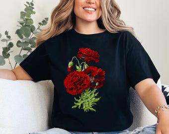 Floral Poppy T-Shirt: Plant Lover Gift, August Birth Flower