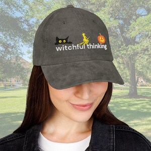 Embroidered Halloween Hat, Corduroy Hat Cute Fun Fall Cap Gift  for Halloween Spooky Season Embroidered Cap