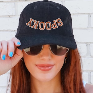 Embroidered Halloween Hat, Corduroy Hat Cute Fun Fall Cap Gift  for Halloween Spooky Season  Upside Down Embroidered Cap