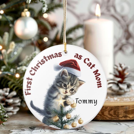 Cat Mom First Christmas Gift Ceramic Ornament, Holiday Decoration