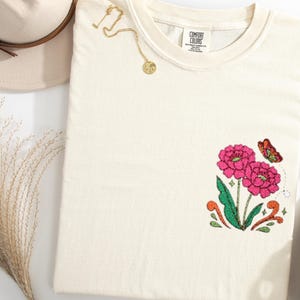 Embroidered Butterfly Comfort Colors® Tee, Embroidered Butterfly Shirt Gift for Her, Minimalist Embroidered Tee, Embroidered Retro Shirt