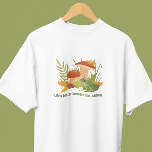 Mushroom and Frog T-Shirt Mushroom Themed Nature- Inspired Gifts Mushroom Picker T Shirt Fungi T -Shirts Mushroom Motifs