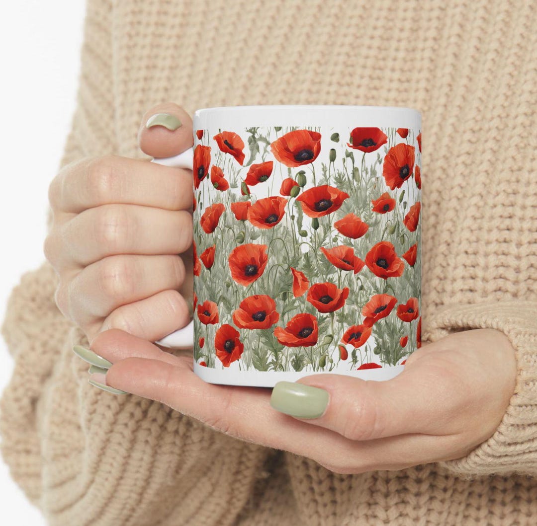 Red Poppy Coffee Mug: Wildflower Floral Design, Gift for Poppy Lovers ...