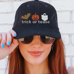 Embroidered Halloween Hat, Corduroy Hat Cute Fun Fall Cap Gift  for Halloween Spooky Season Embroidered Cap