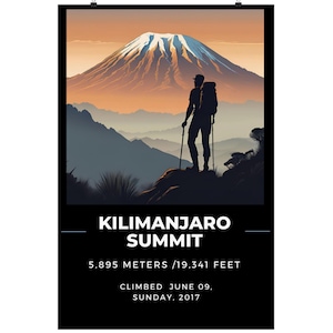 Custom  Mount Kilimanjaro Print, Personalized  Mt Kilimanjaro Wall Art Poster Gift for Climbers, Mount Kilimanjaro Summit Tanzania