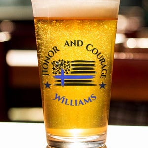 Personalized Police Beer Glass: Thin Blue Line Law Enforcement Gift