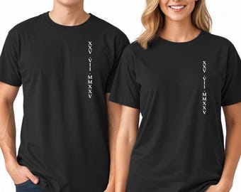 Gepersonaliseerde T-shirts voor koppels met Romeinse cijfers: bijpassende outfit voor verjaardag
